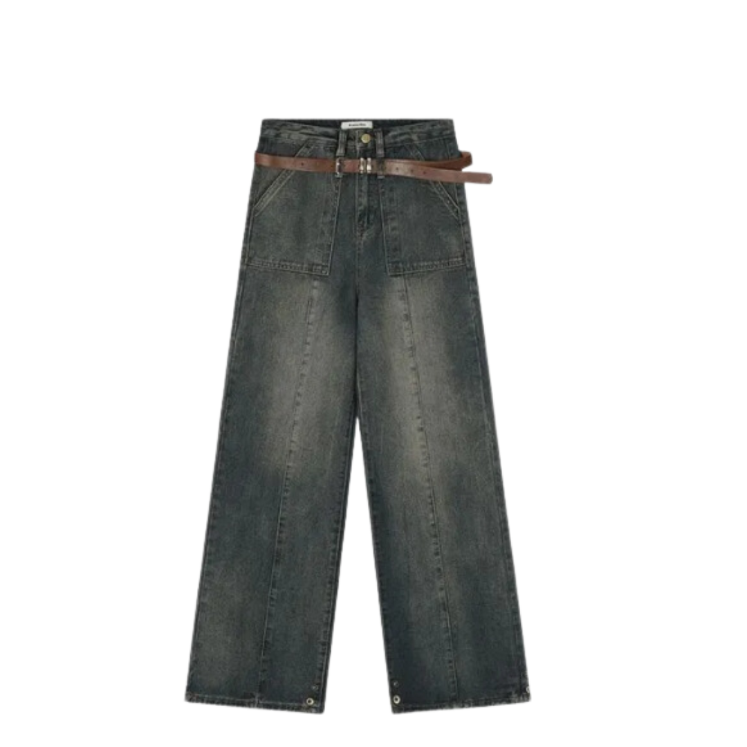 Wide Belt Baggy Jeans