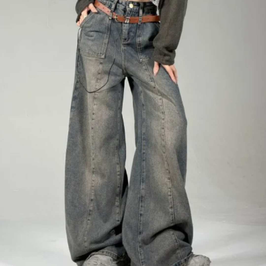 Wide Belt Baggy Jeans