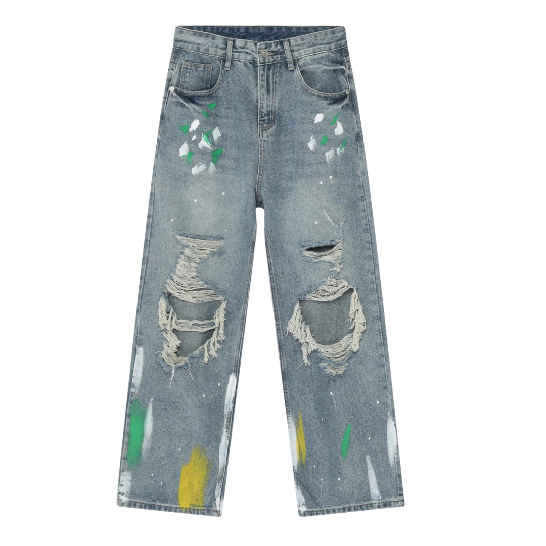 Painted Ripped Baggy Jeans