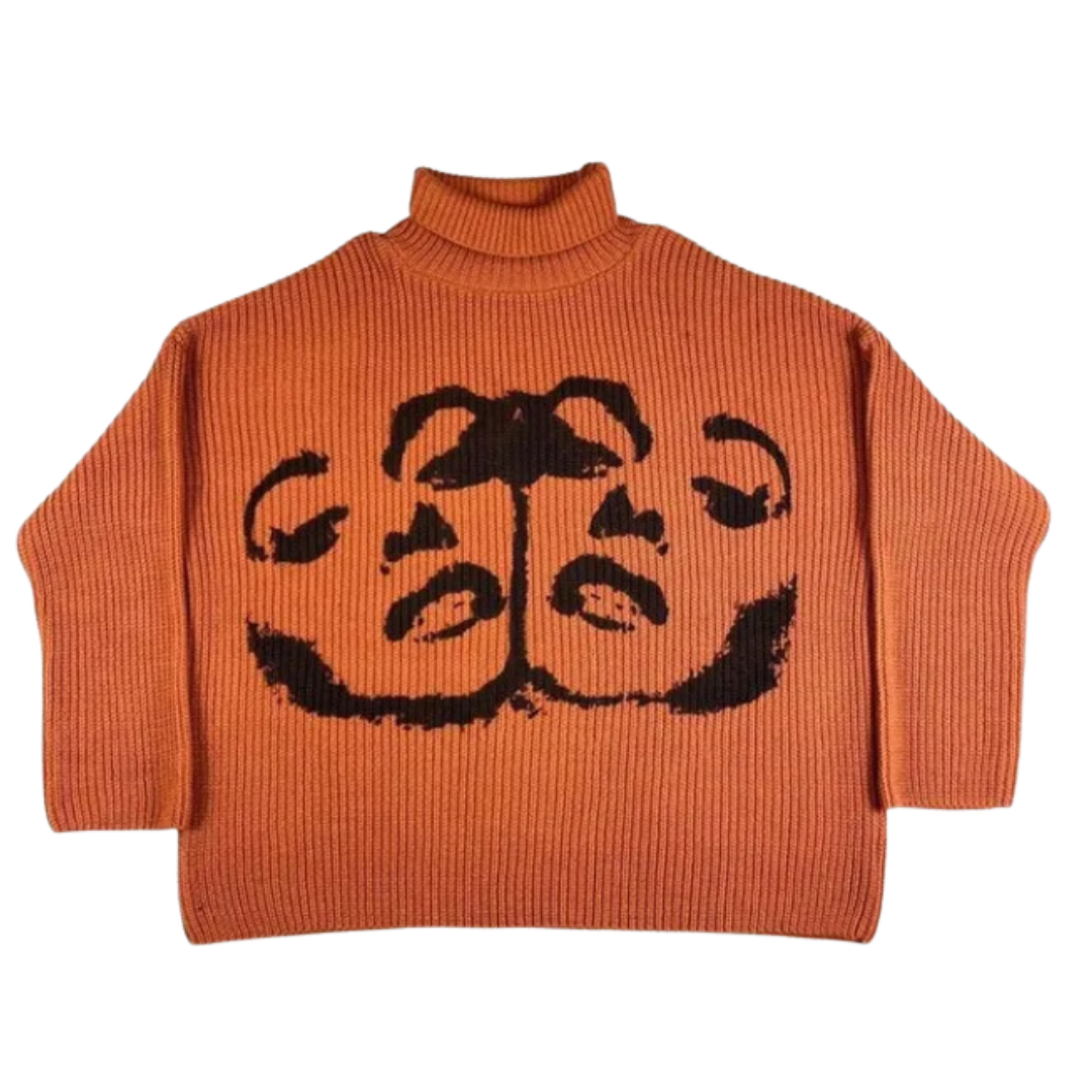 Knittered Turtle Neck Faces Heavy 400gsm Sweater