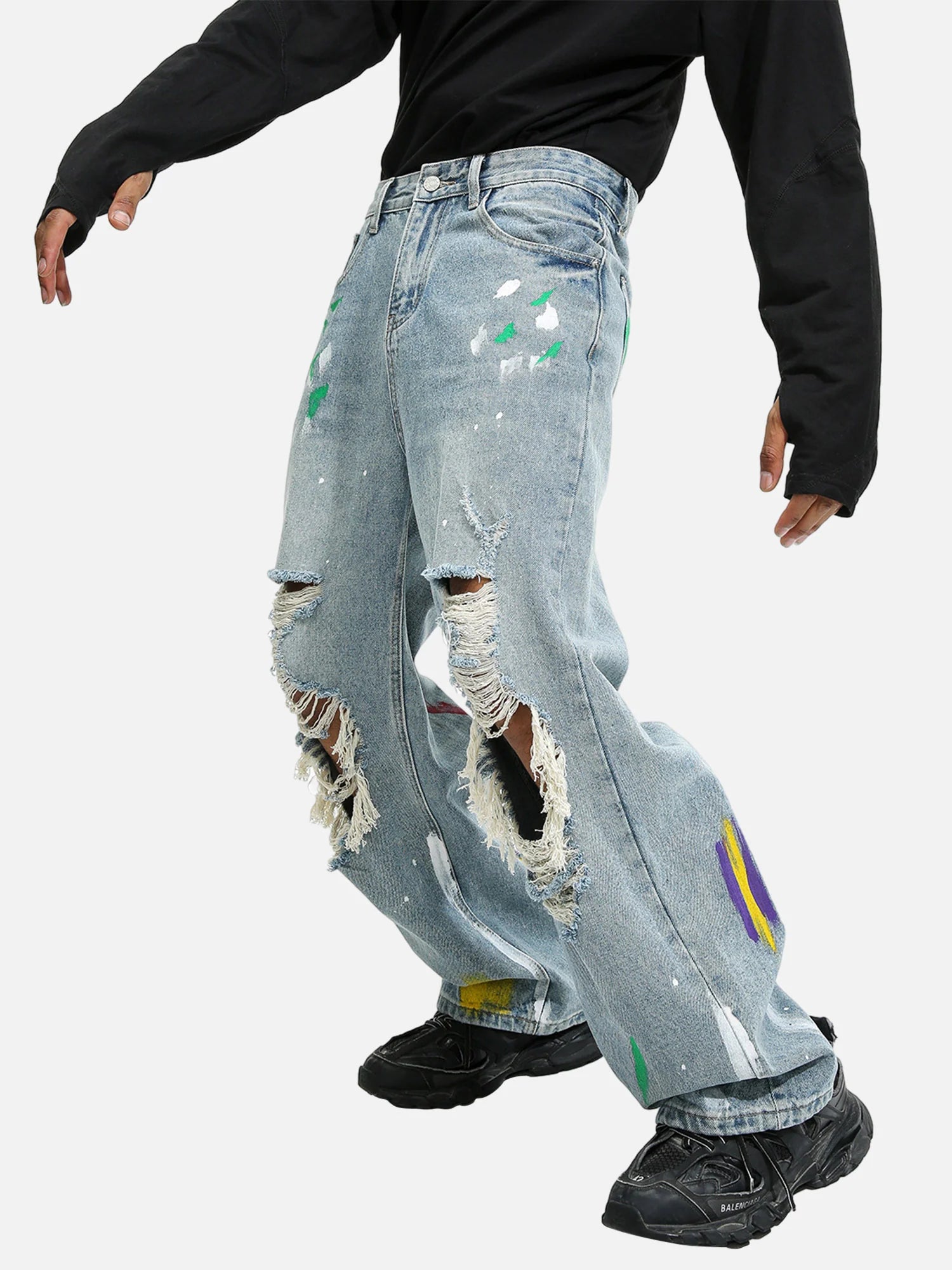 Painted Ripped Baggy Jeans